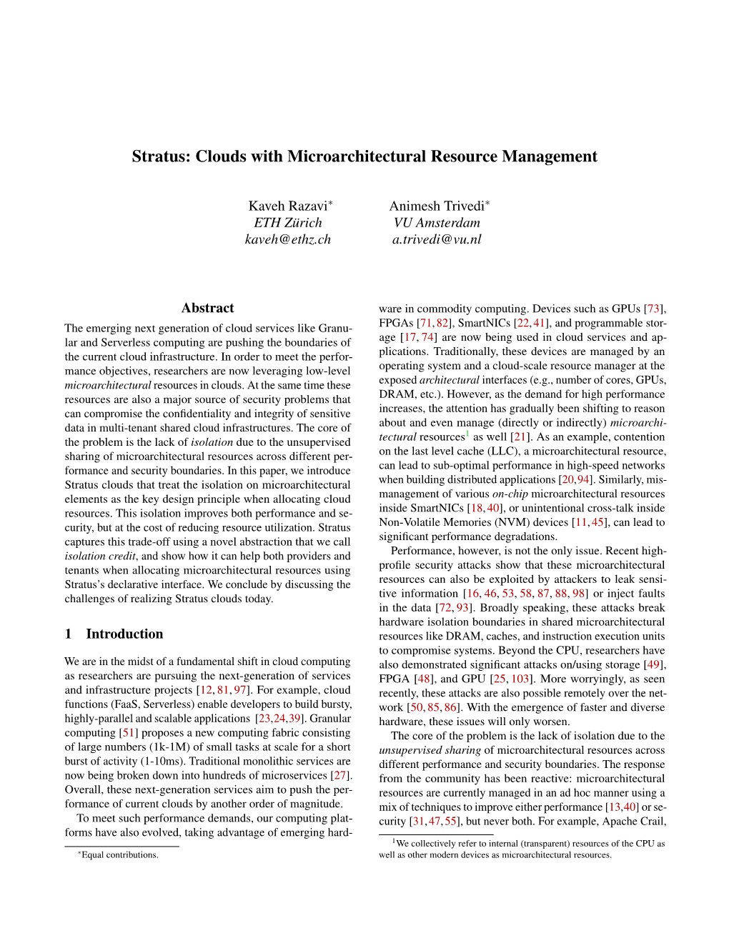 Stratus: Clouds with Microarchitectural Resource Management