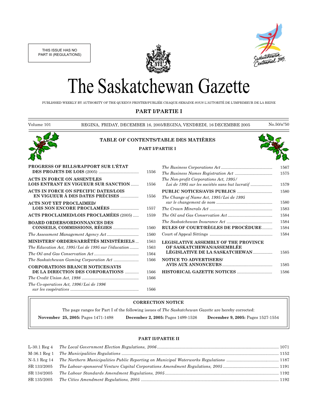 The Saskatchewan Gazette, December 16, 2005 1555