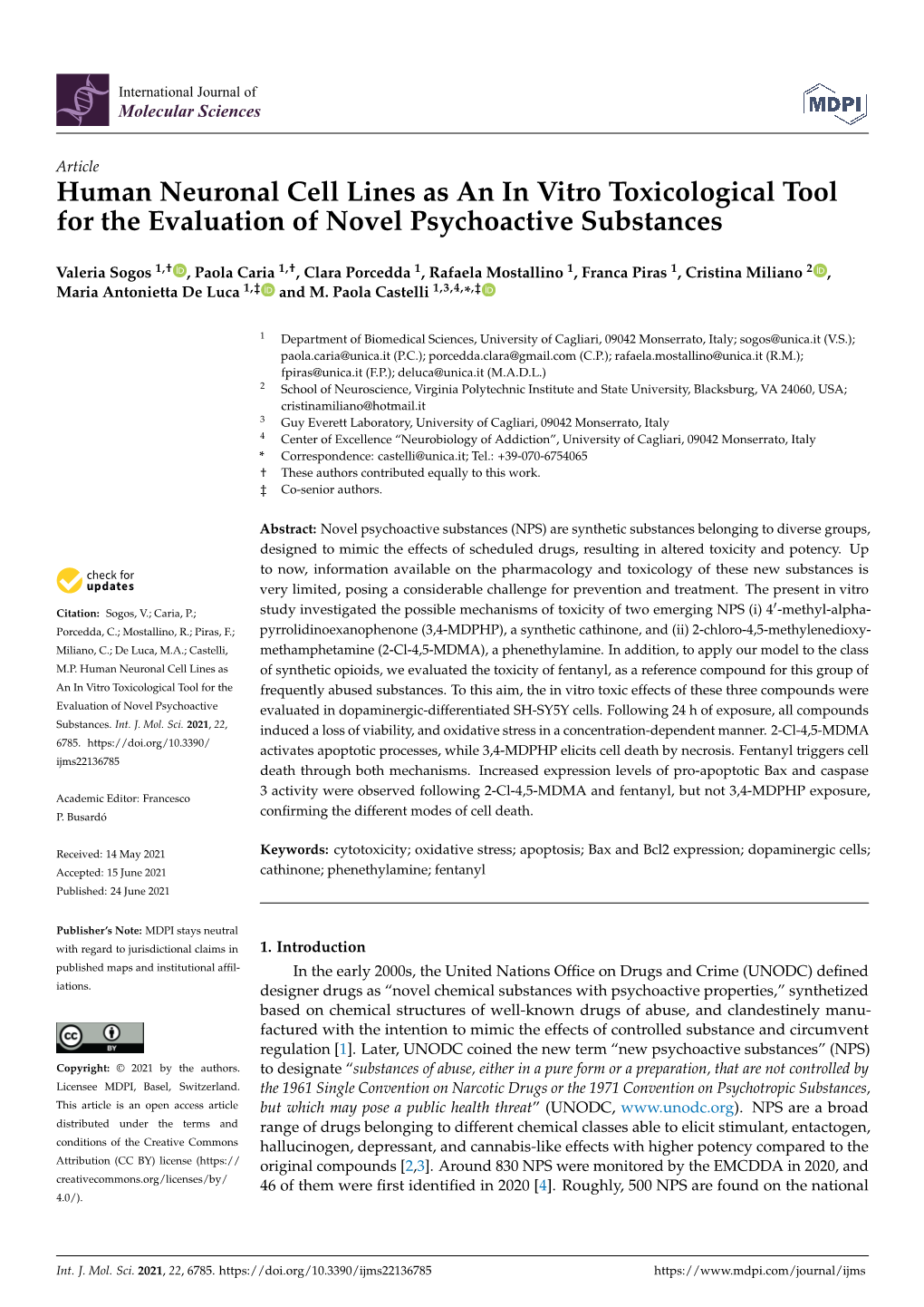 Human Neuronal Cell Lines As an in Vitro Toxicological Tool for the Evaluation of Novel Psychoactive Substances