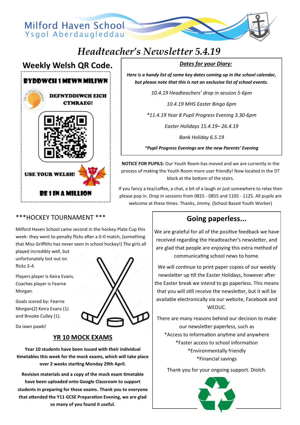 Headteacher's Newsletter 5.4.19