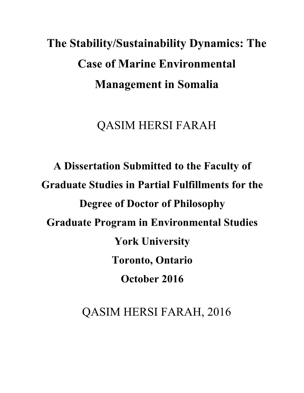 The Case of Marine Environmental Management in Somalia