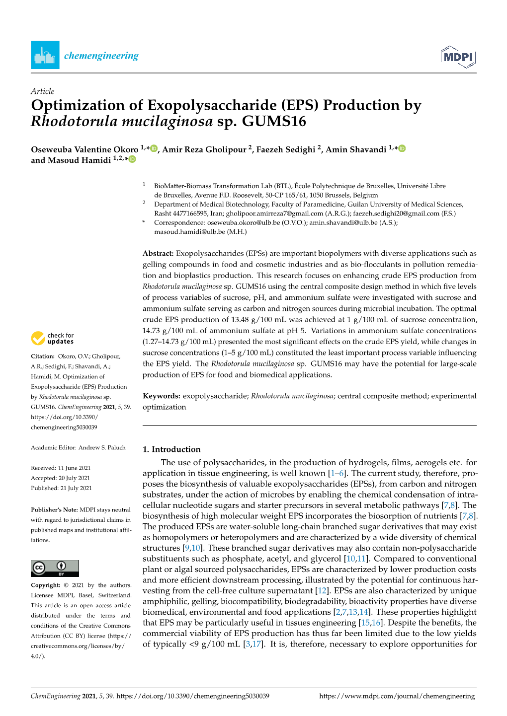 (EPS) Production by Rhodotorula Mucilaginosa Sp. GUMS16