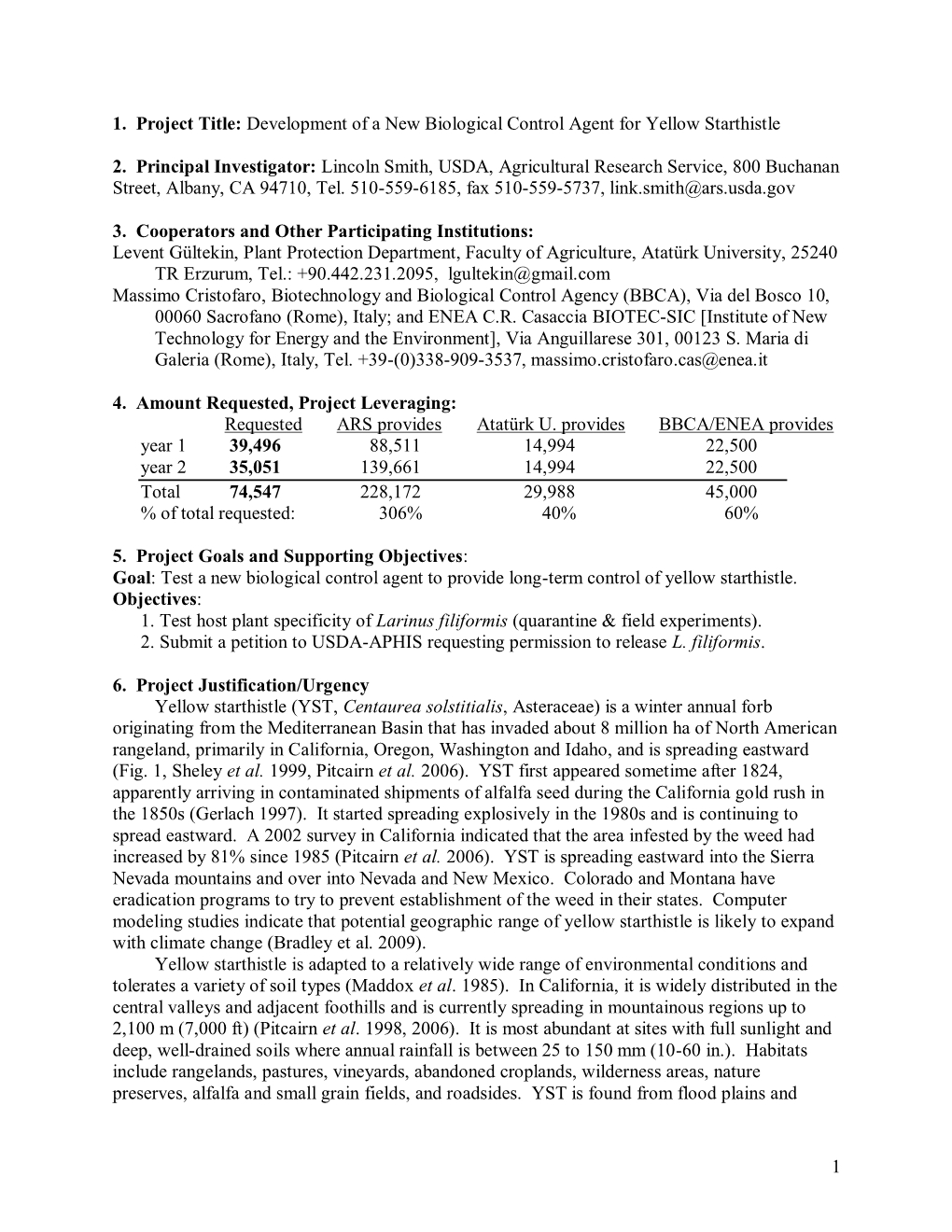 Development of a New Biological Control Agent for Yellow Starthistle