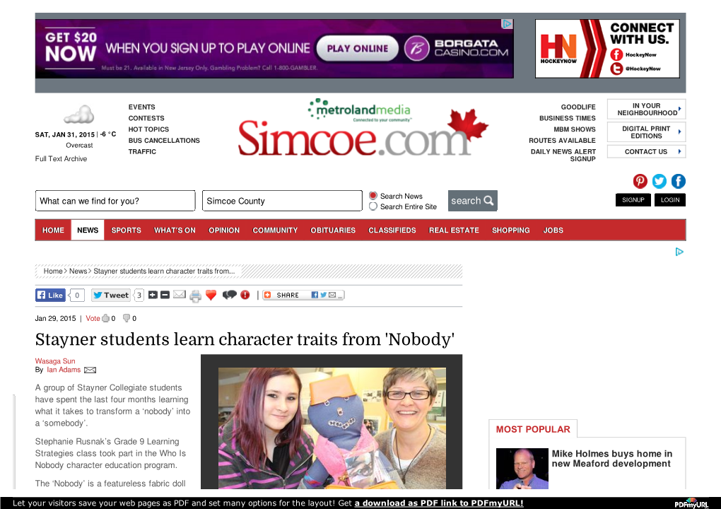 Stayner Students Learn Character Traits From