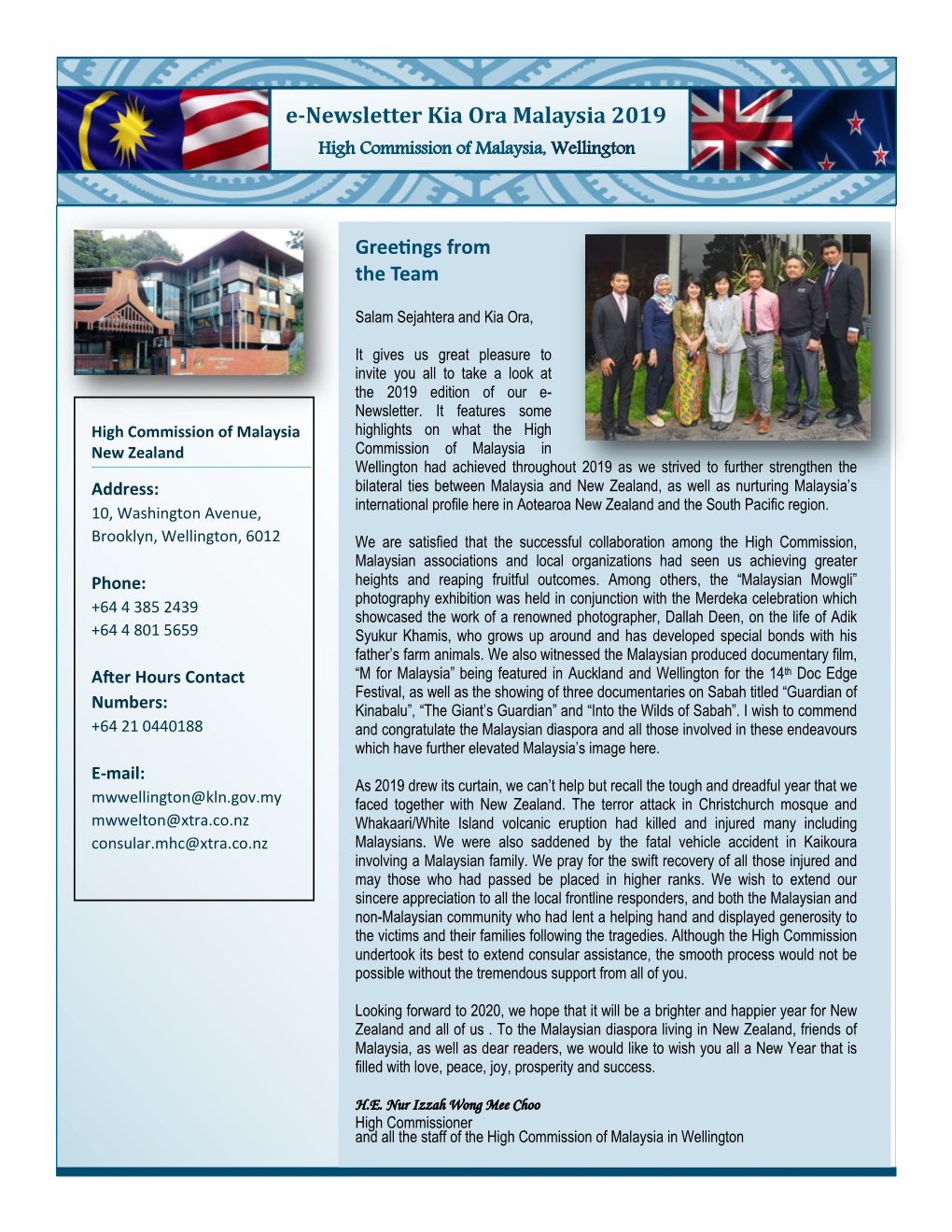 E-Newsletter Kia Ora Malaysia 2019 High Commission of Malaysia, Wellington