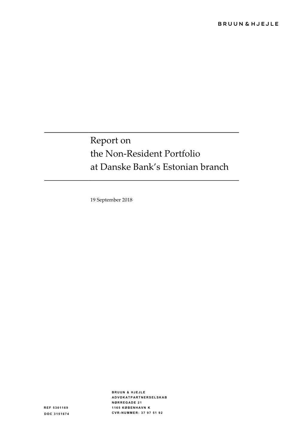 Report on the Non-Resident Portfolio at Danske Bank's Estonian Branch