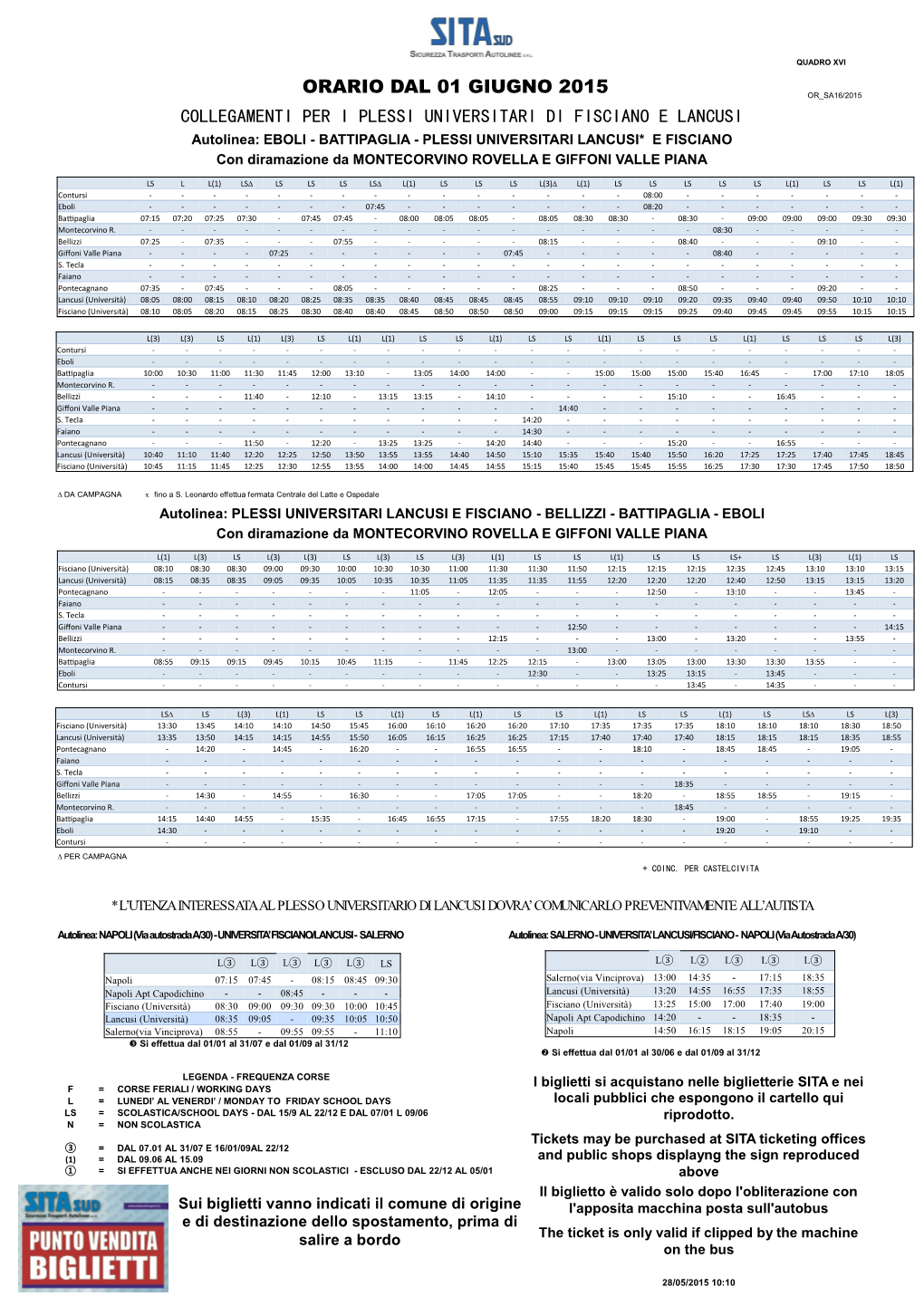 Orario Dal 01 Giugno 2015