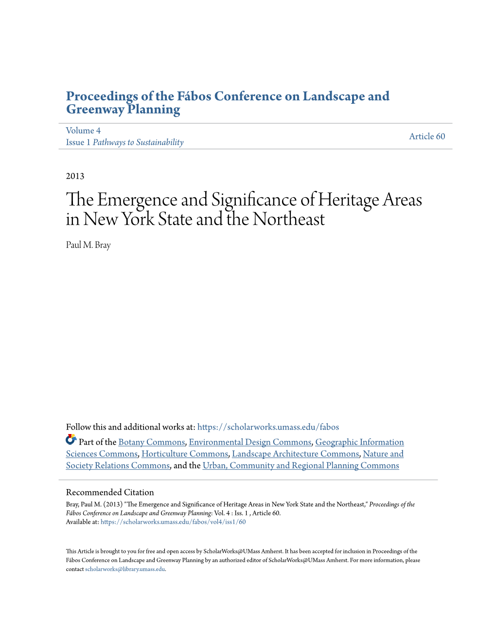 The Emergence and Significance of Heritage Areas in New York State and the Northeast