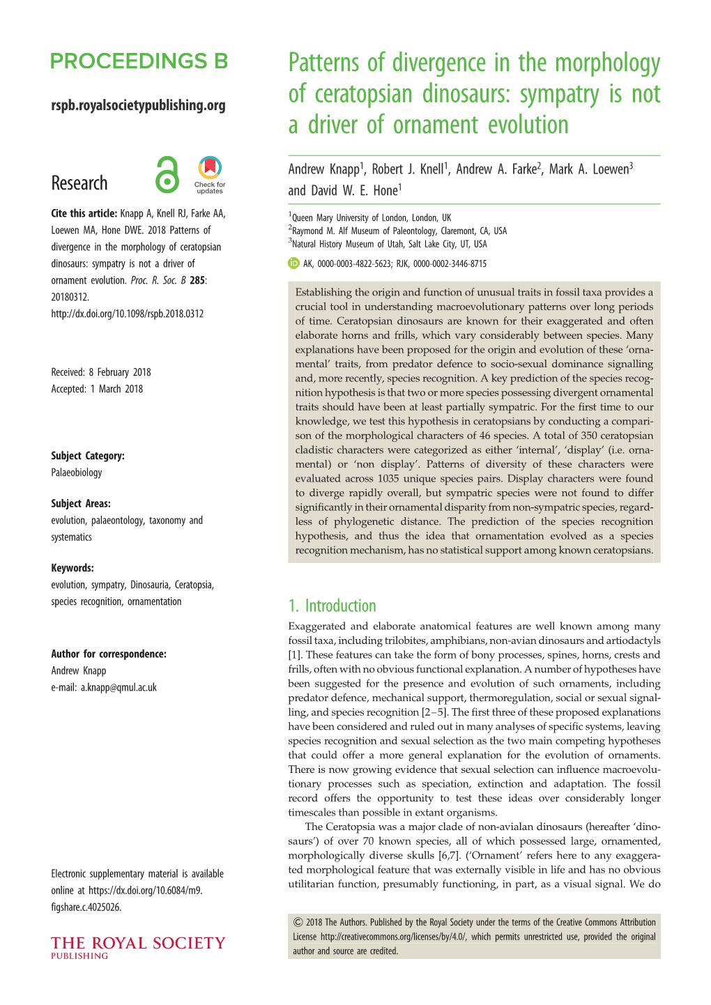 Patterns of Divergence in the Morphology of Ceratopsian Dinosaurs