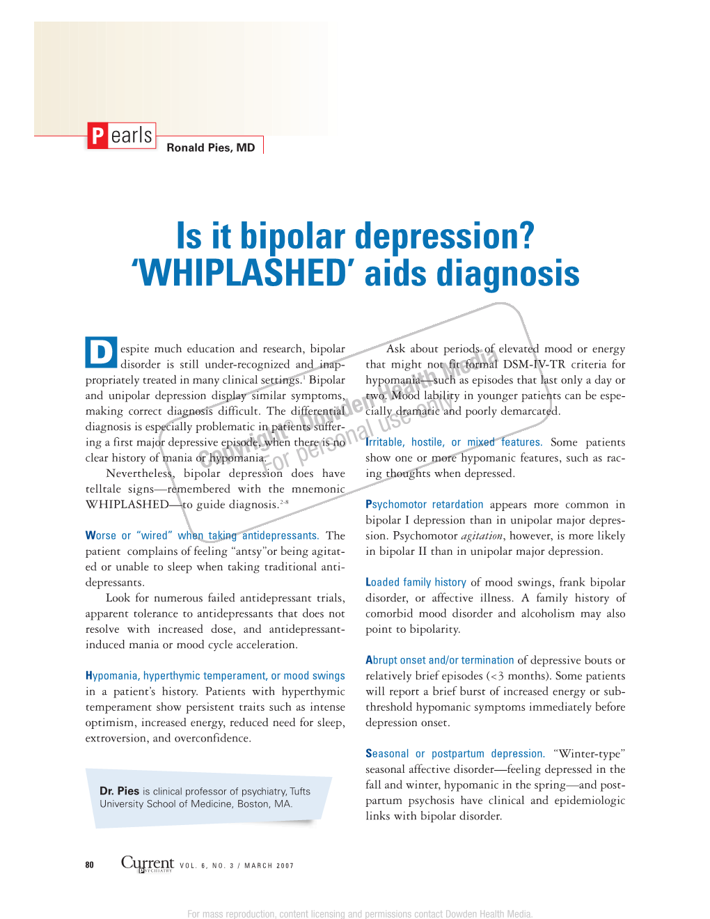 Is It Bipolar Depression? ‘WHIPLASHED’ Aids Diagnosis