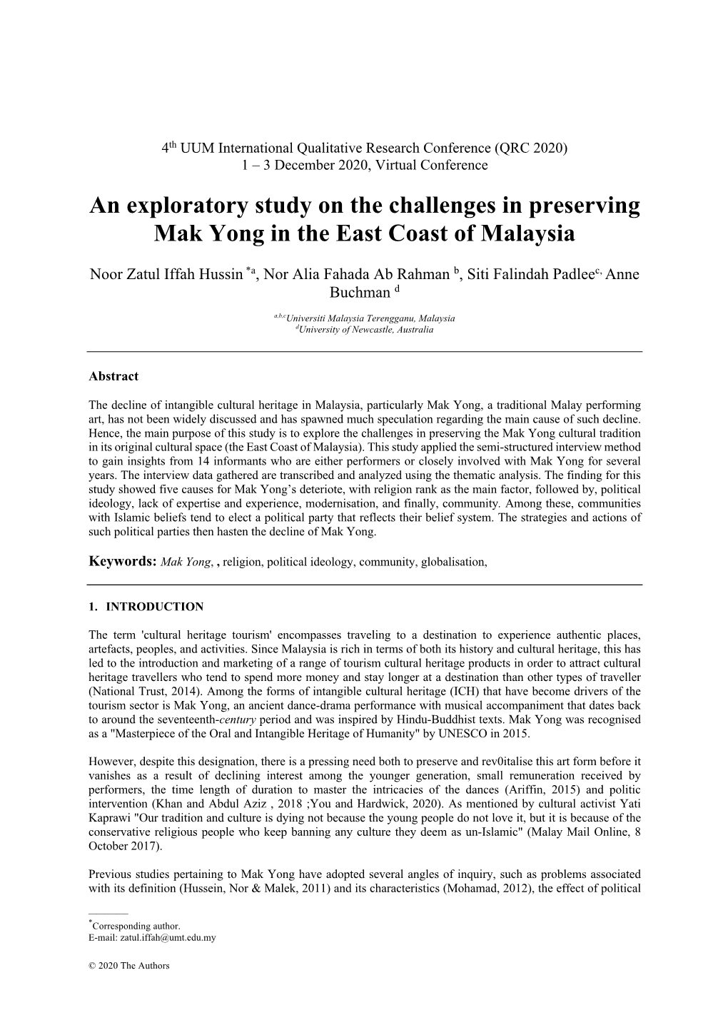 An Exploratory Study on the Challenges in Preserving Mak Yong in the East Coast of Malaysia