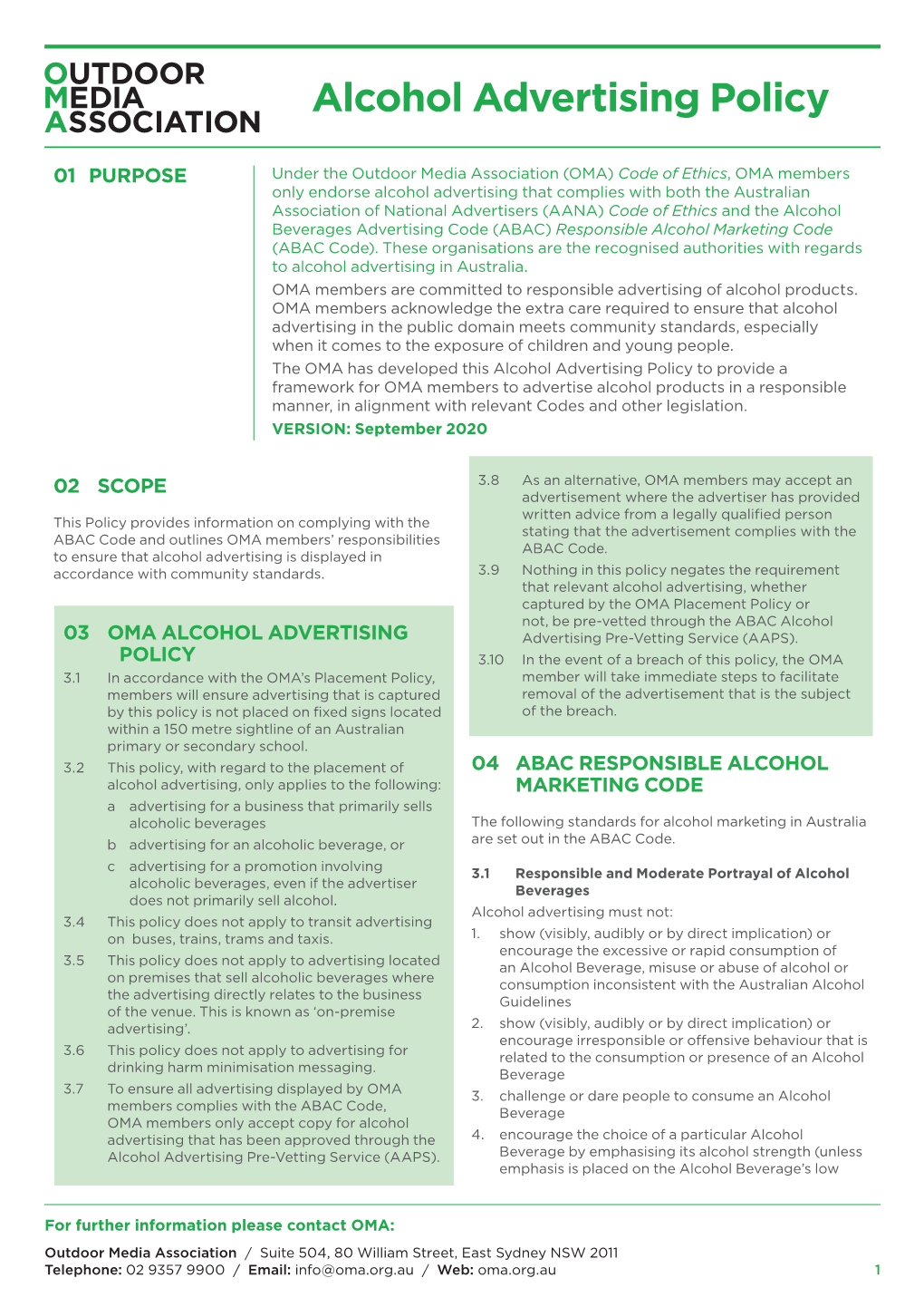 Alcohol Advertising Policy September 2020