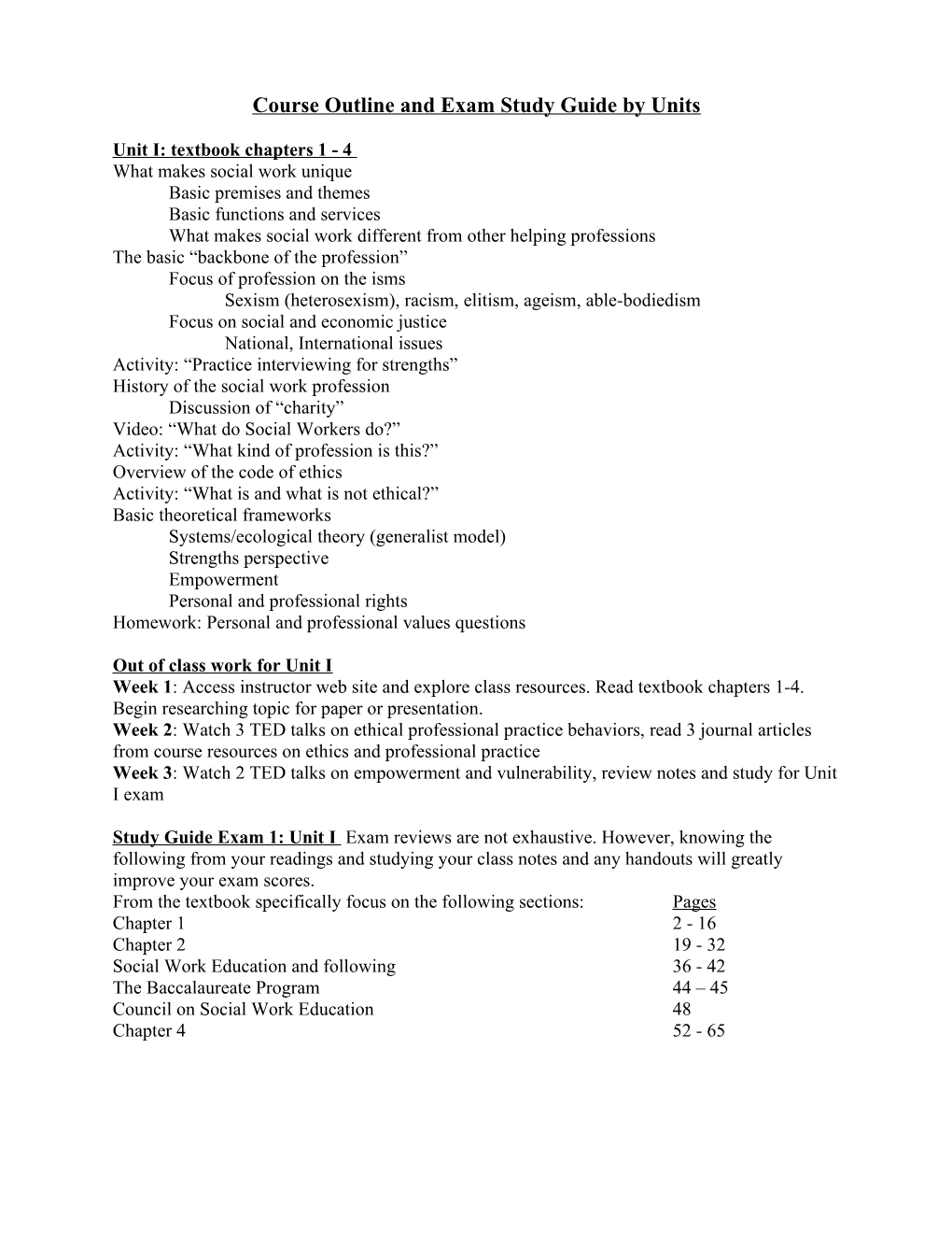 Course Outline and Exam Study Guide by Units