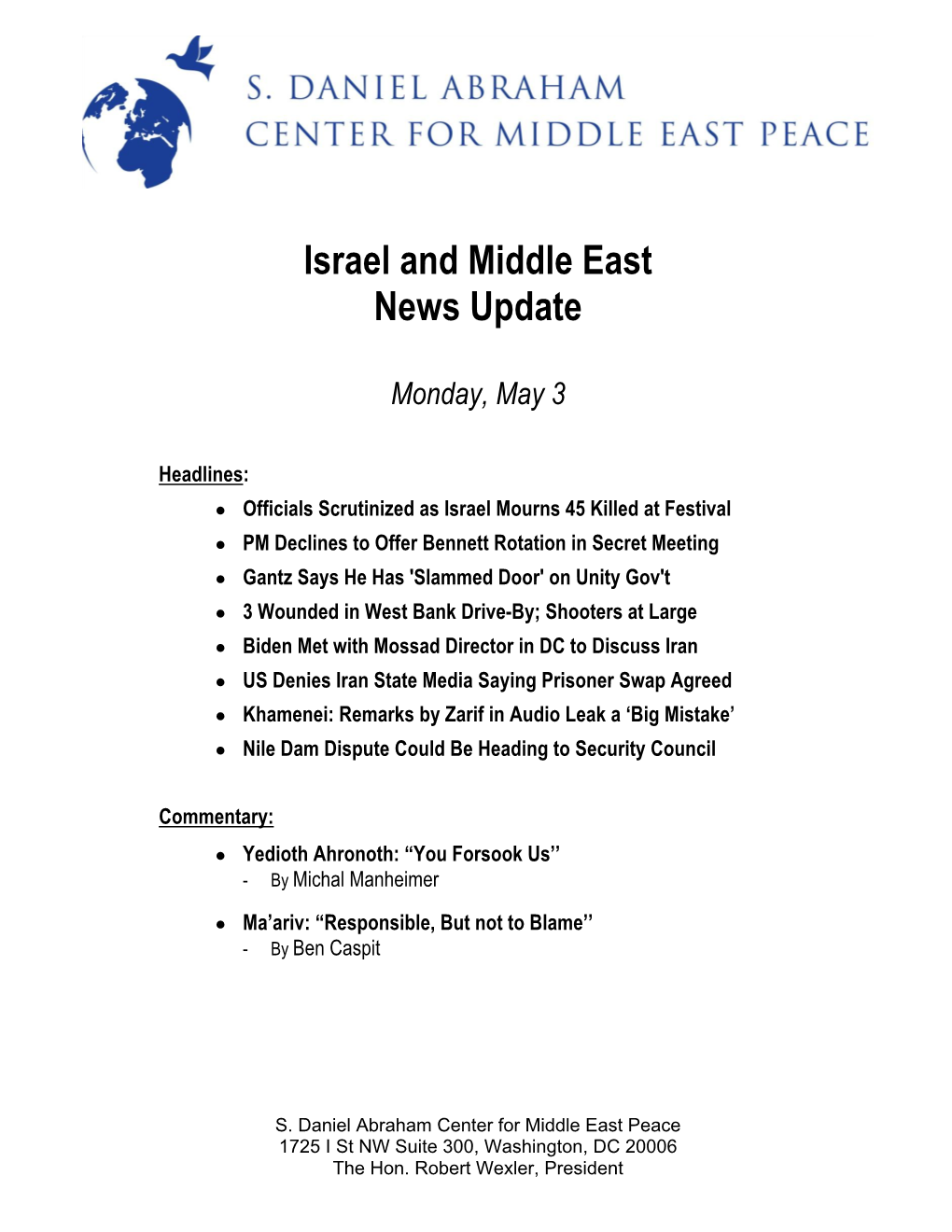 Israel and Middle East News Update