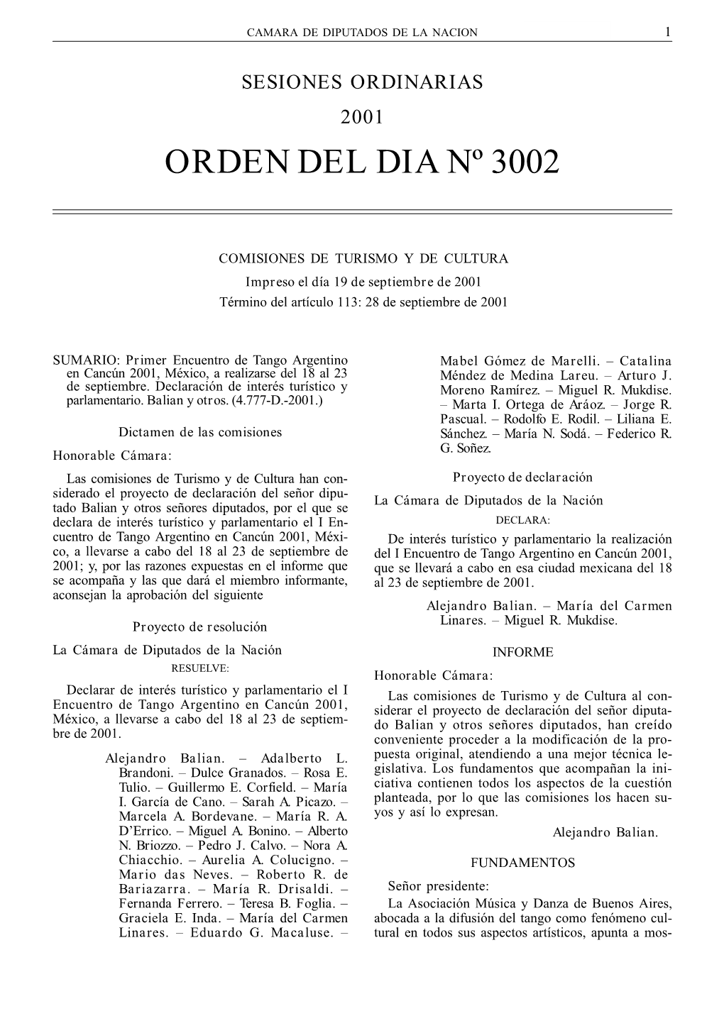 Orden Del Dia Nº 3002