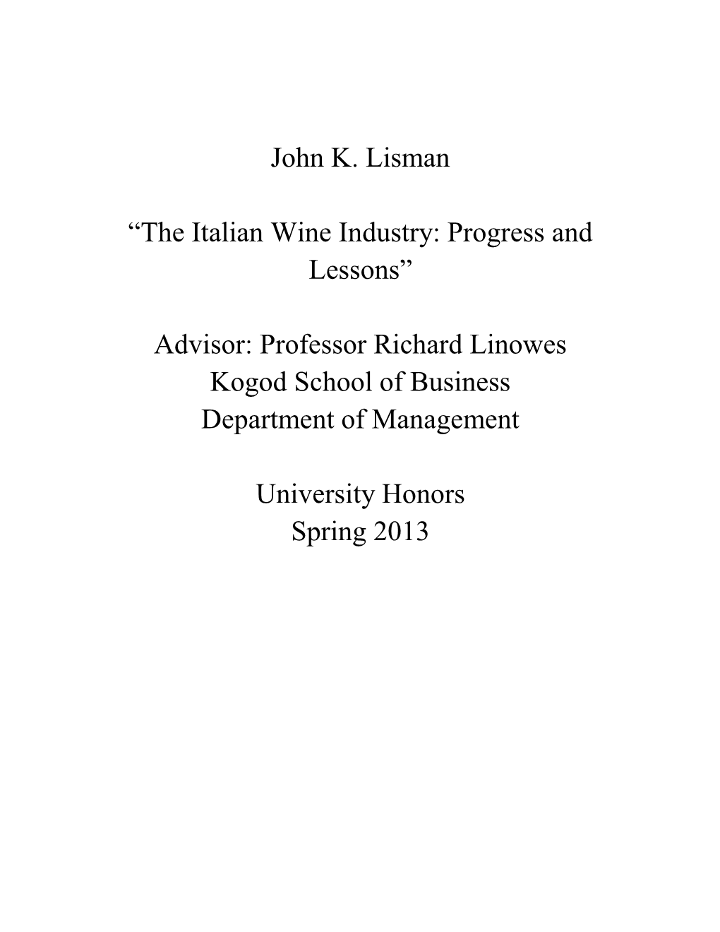 The Italian Wine Industry: Progress and Lessons”