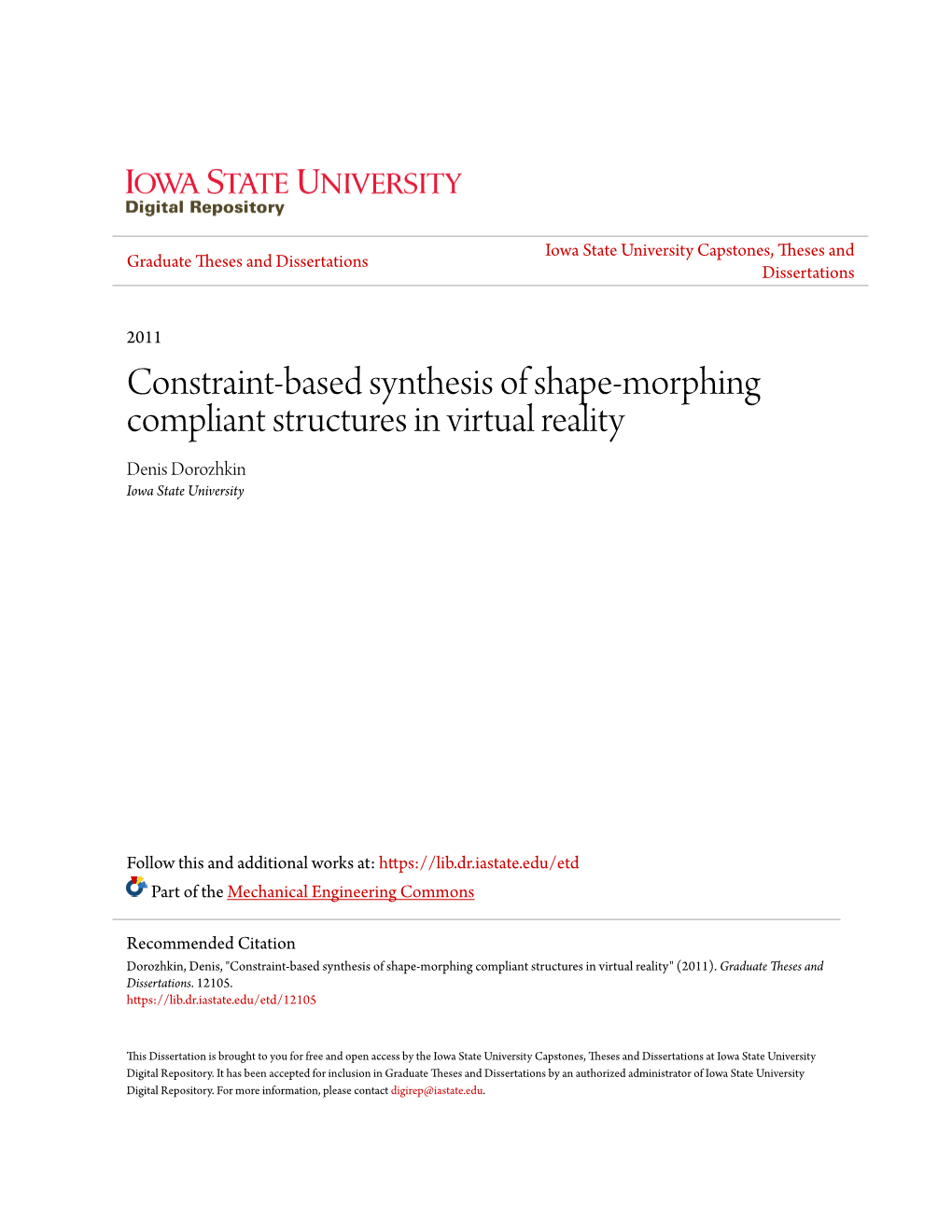 Constraint-Based Synthesis of Shape-Morphing Compliant Structures in Virtual Reality Denis Dorozhkin Iowa State University