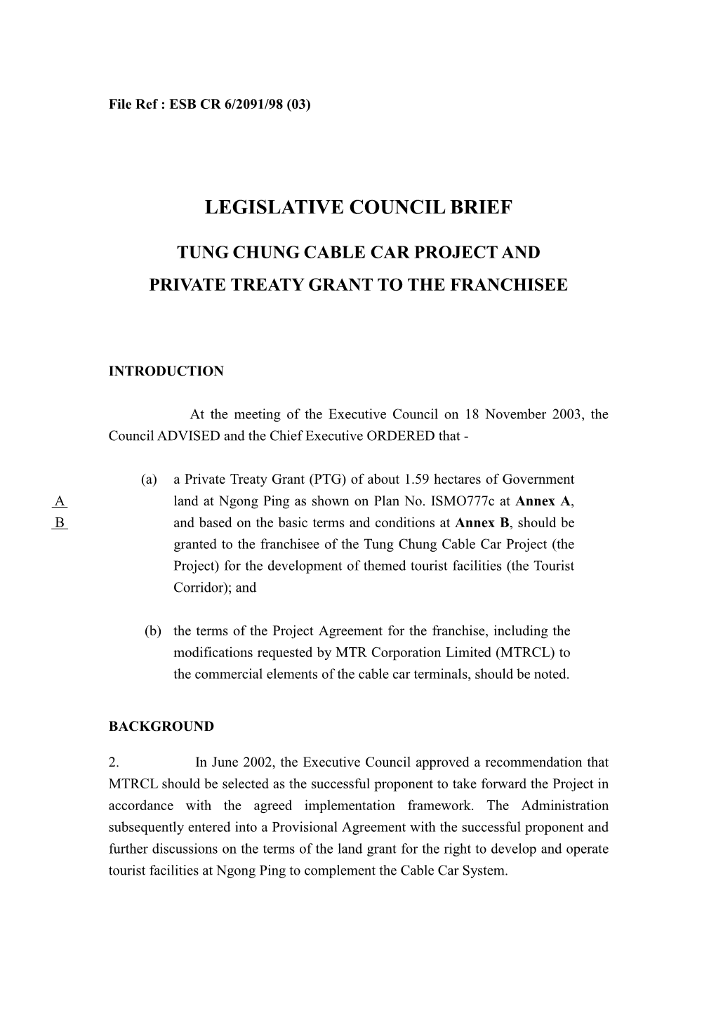 Legislative Council Brief