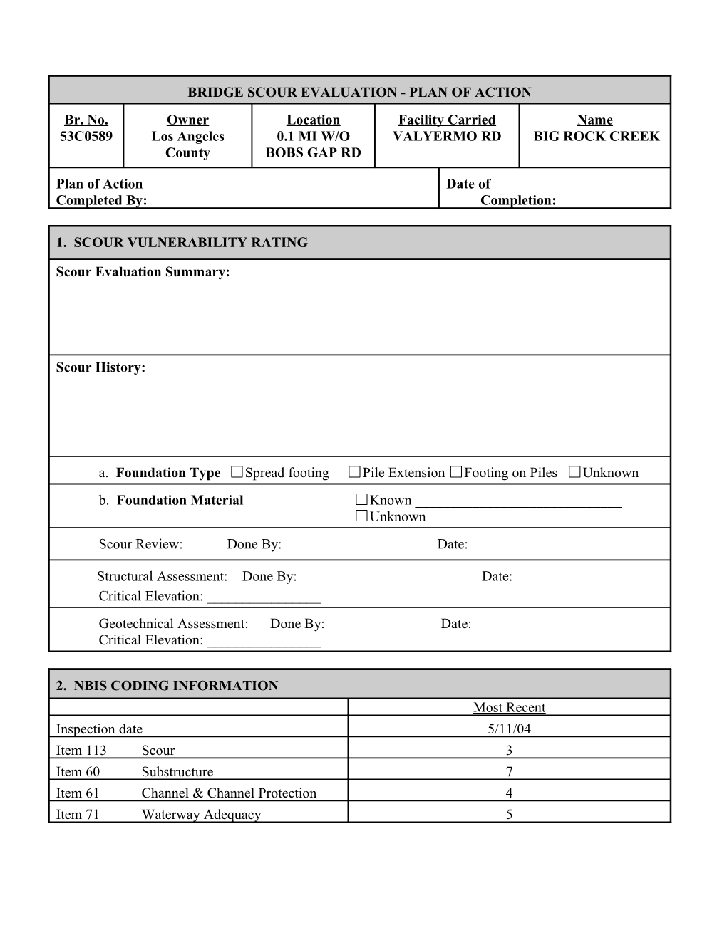 Bridge Scour Evaluation - Plan of Action s1