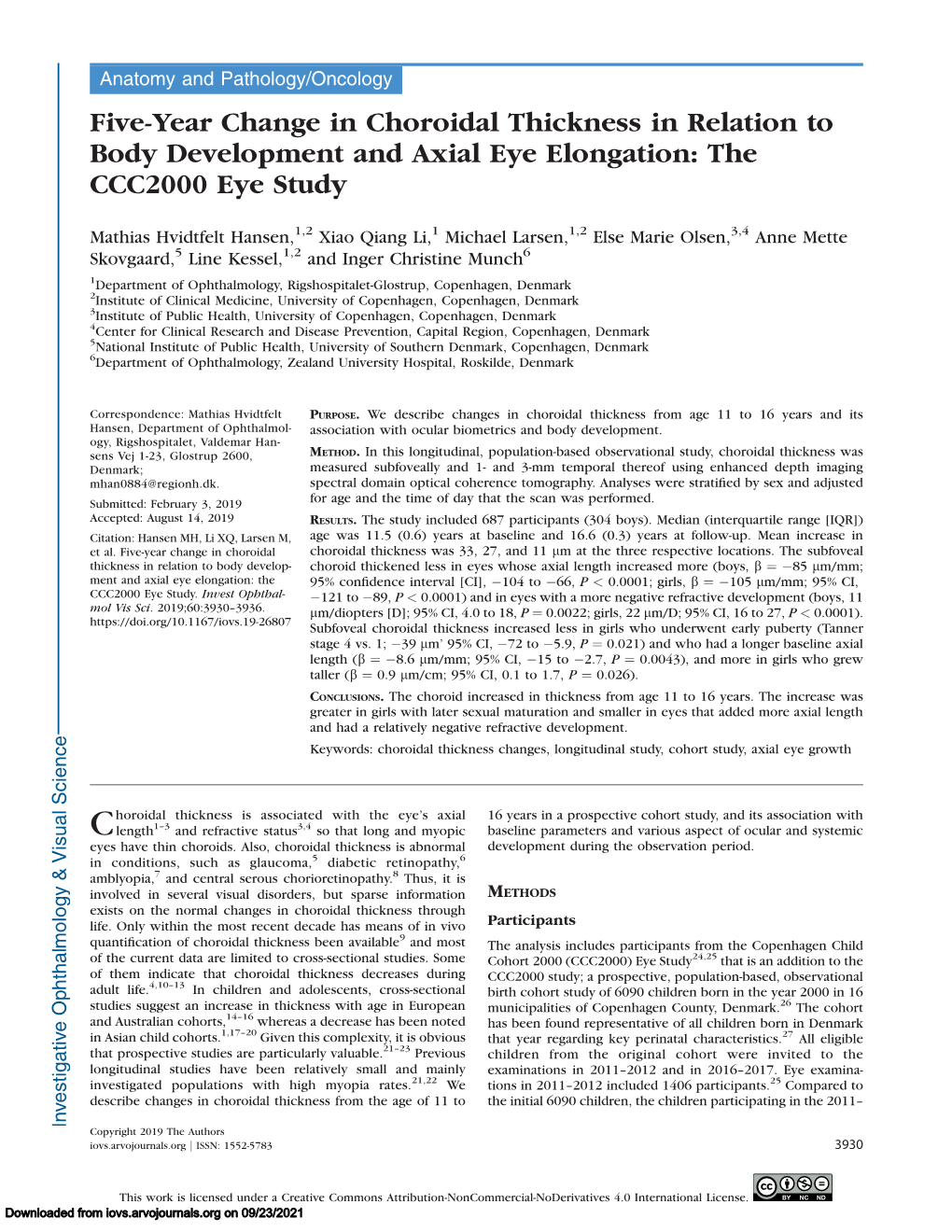 Five-Year Change in Choroidal Thickness in Relation to Body Development and Axial Eye Elongation: the CCC2000 Eye Study