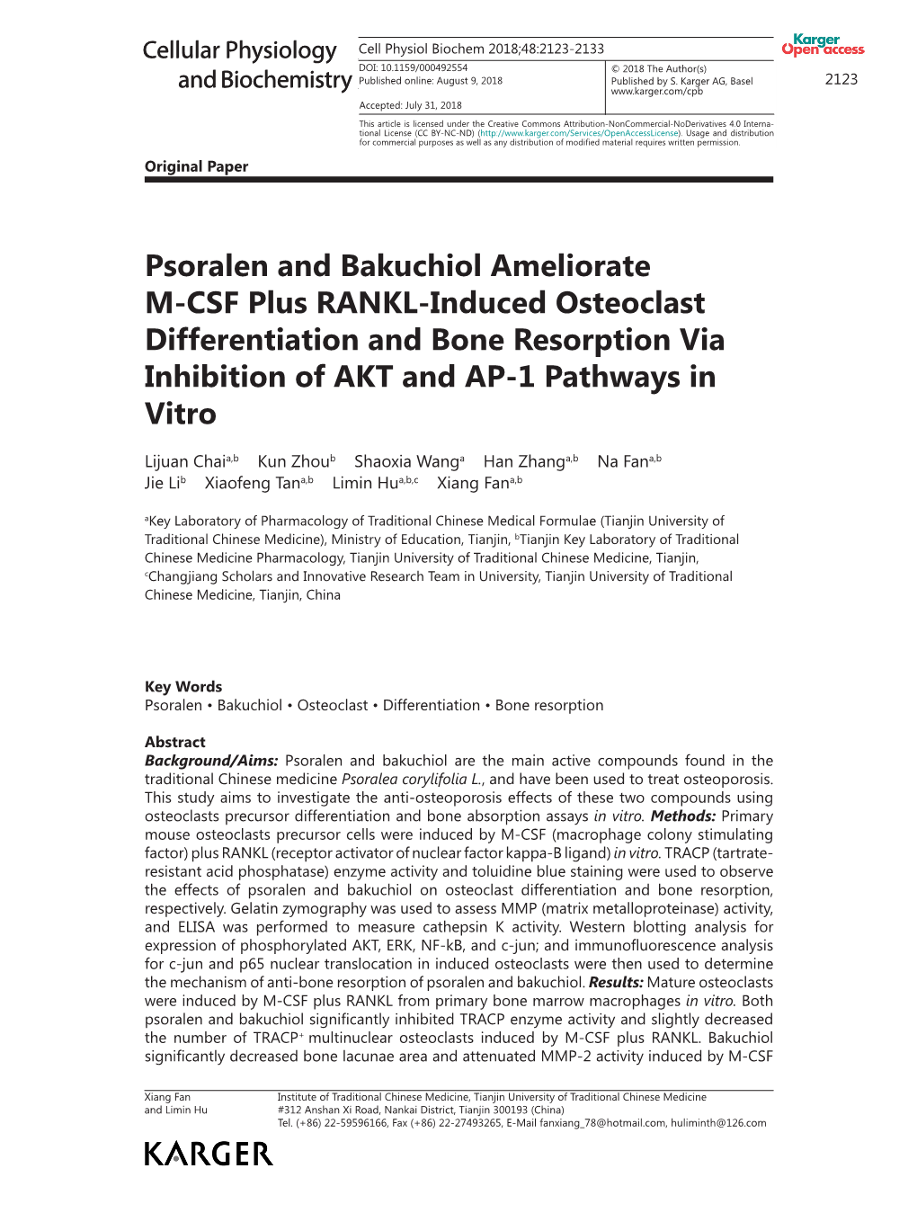 Psoralen and Bakuchiol Ameliorate M-CSF Plus RANKL-Induced Osteoclast Differentiation and Bone Resorption Via Inhibition of AKT and AP-1 Pathways in Vitro