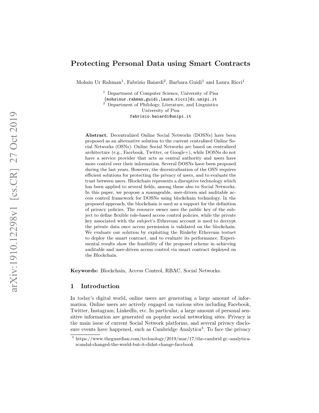 Arxiv:1910.12298V1 [Cs.CR] 27 Oct 2019 in Today’S Digital World, Online Users Are Generating a Large Amount of Infor- Mation