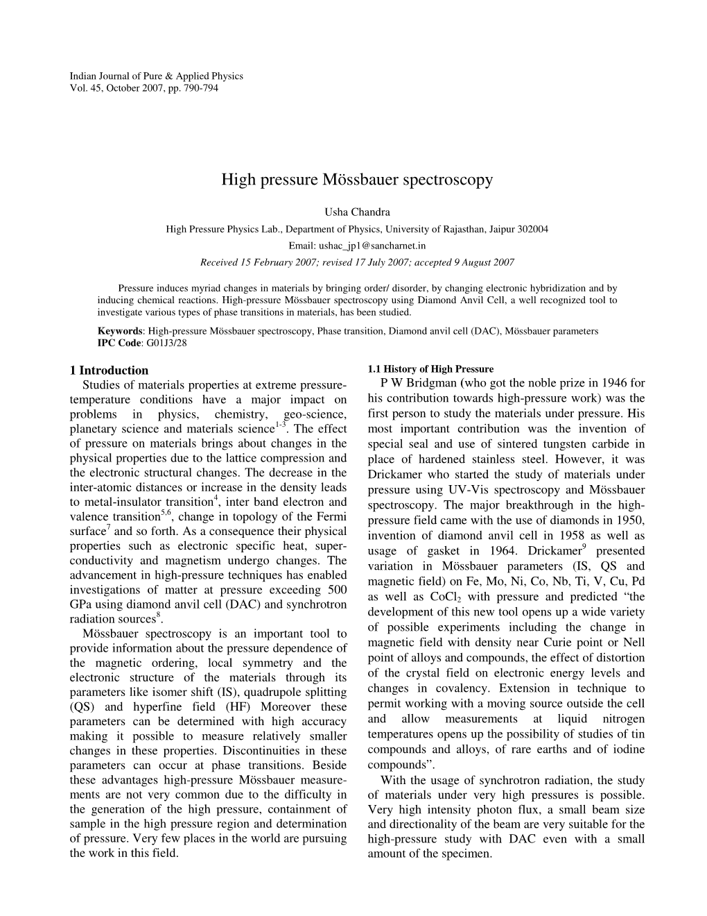 High Pressure Mössbauer Spectroscopy