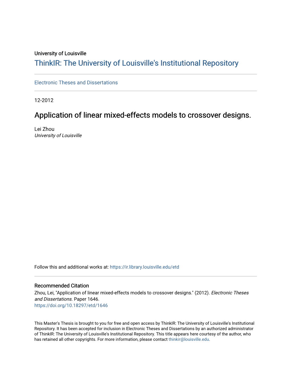 Application of Linear Mixed-Effects Models to Crossover Designs