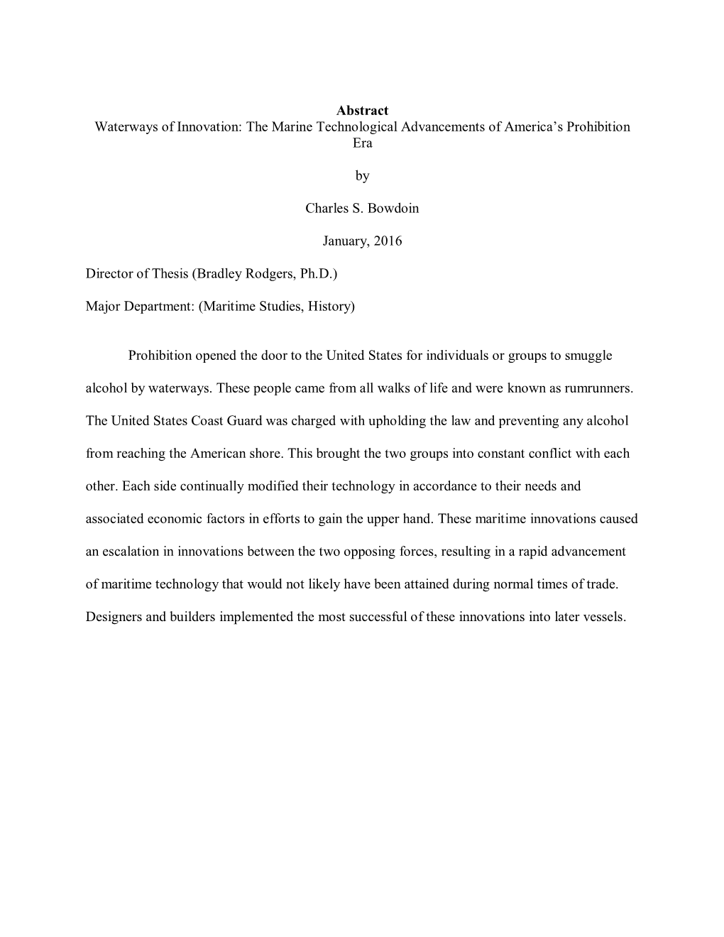 Abstract Waterways of Innovation: the Marine Technological Advancements of America’S Prohibition Era