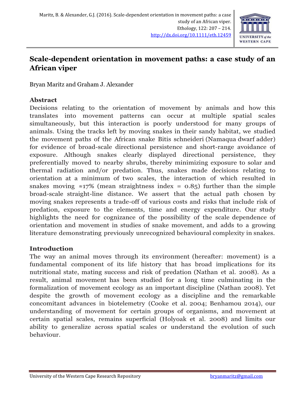 Scale-Dependent Orientation in Movement Paths: a Case Study of an African Viper