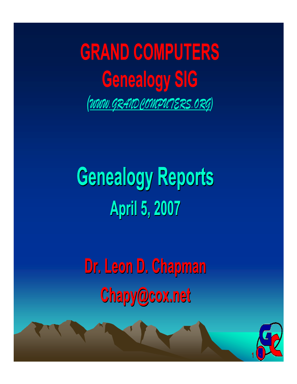 Genealogy Reportsreports Aprilapril 5,5, 20072007