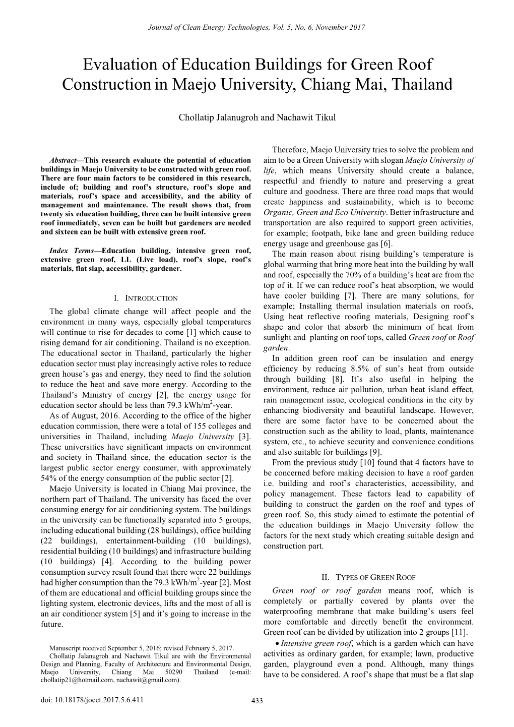 Evaluation of Education Buildings for Green Roof Constructionin Maejo