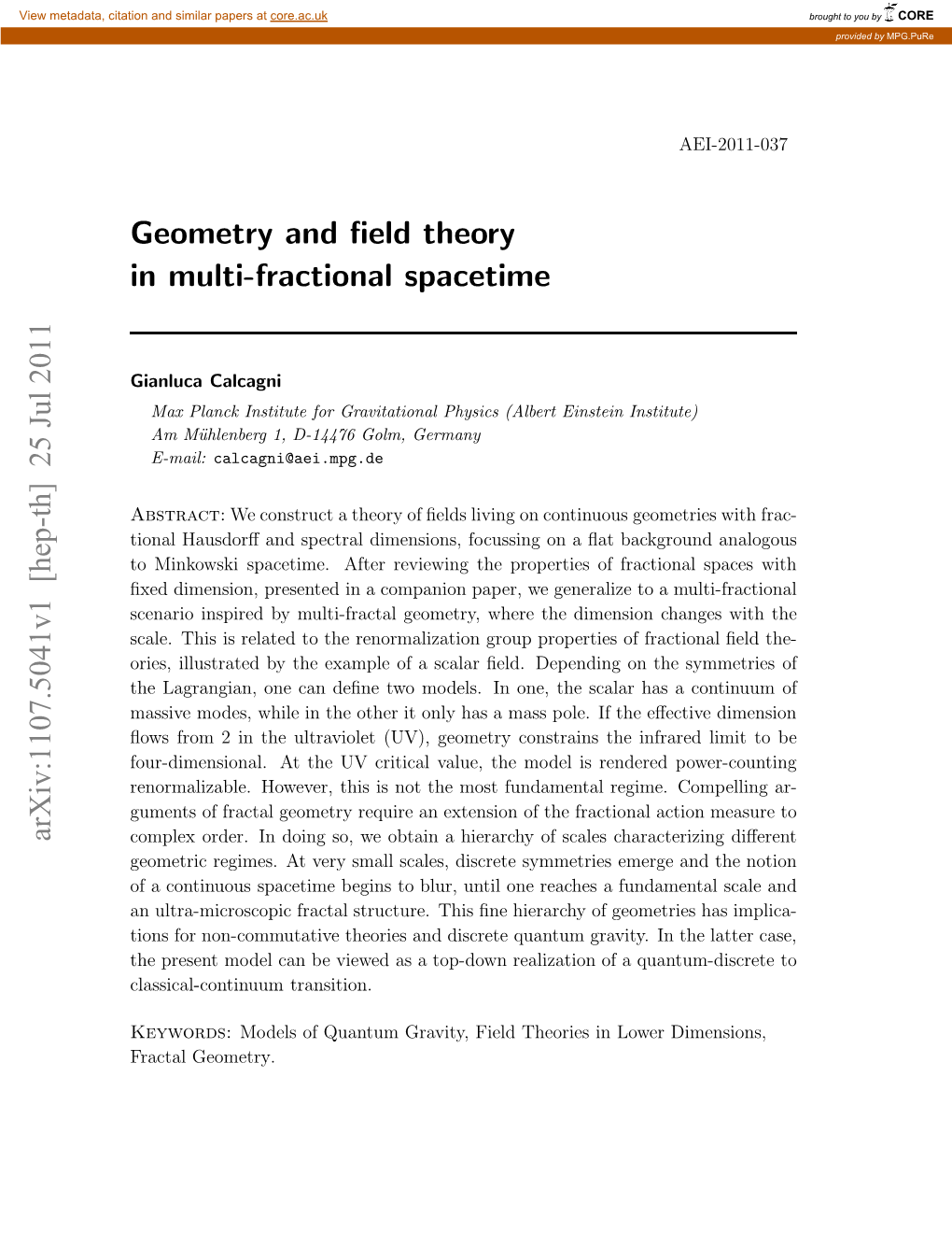 Arxiv:1107.5041V1 [Hep-Th] 25 Jul 2011 Rca Geometry