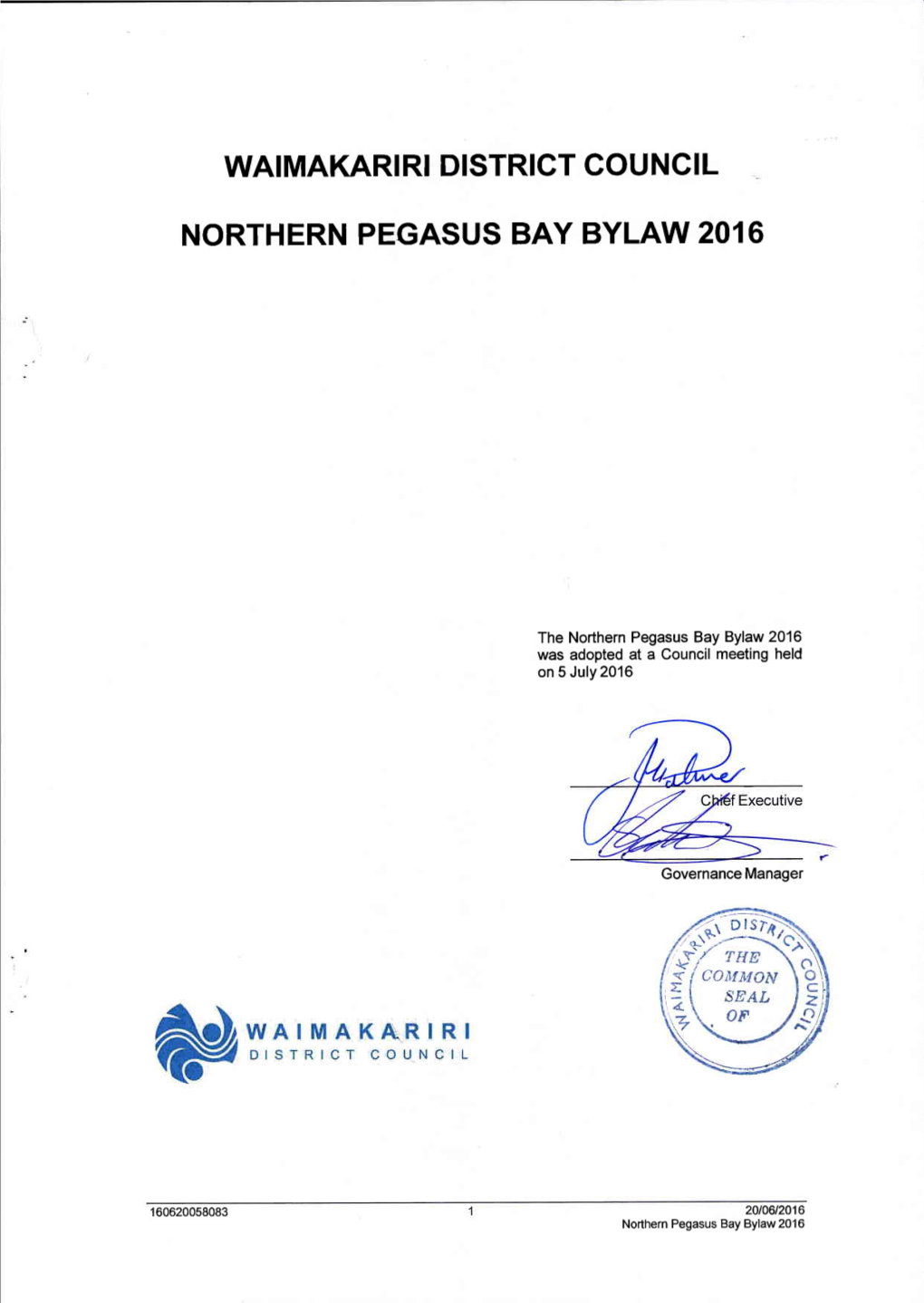 Northern Pegasus Bay Bylaw 2016