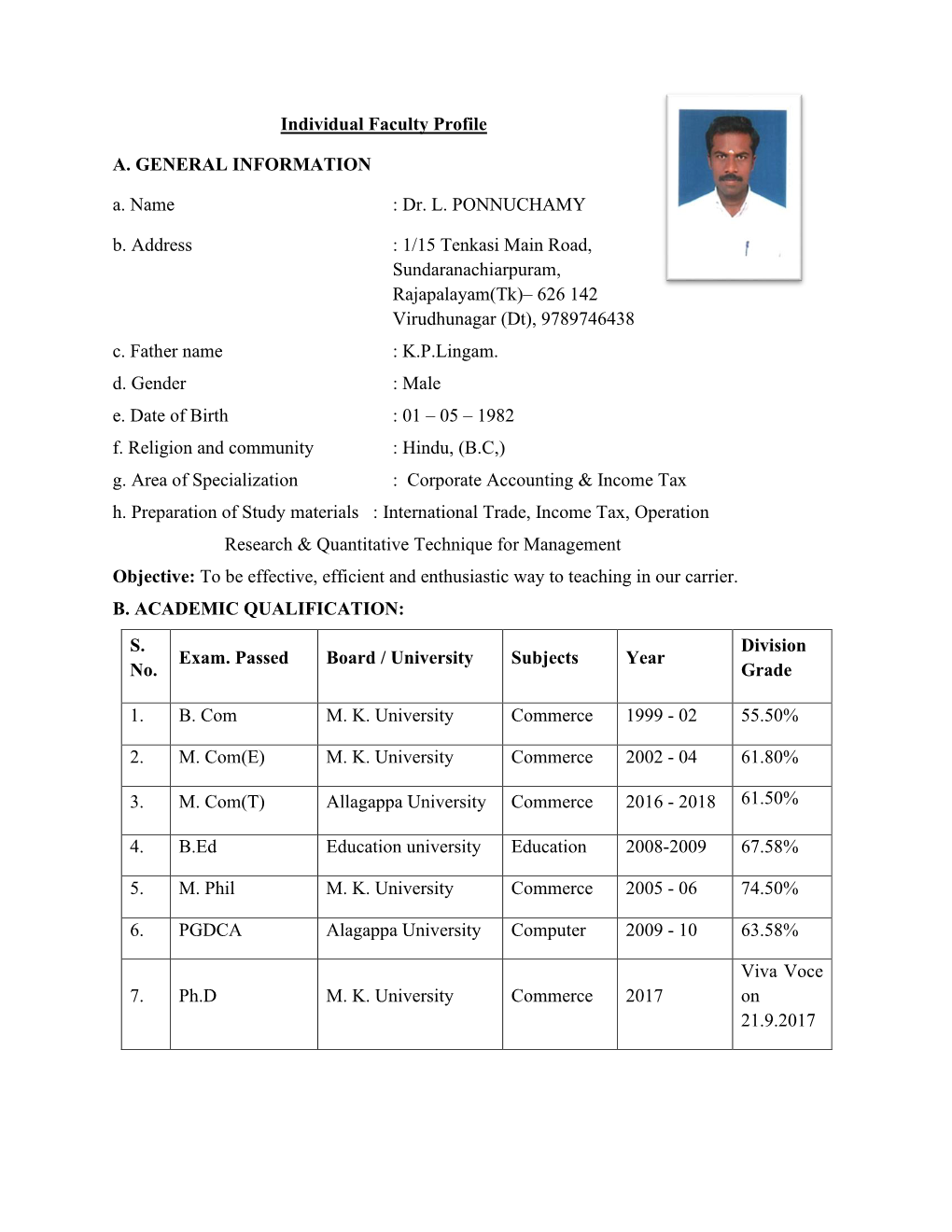 Individual Faculty Profile
