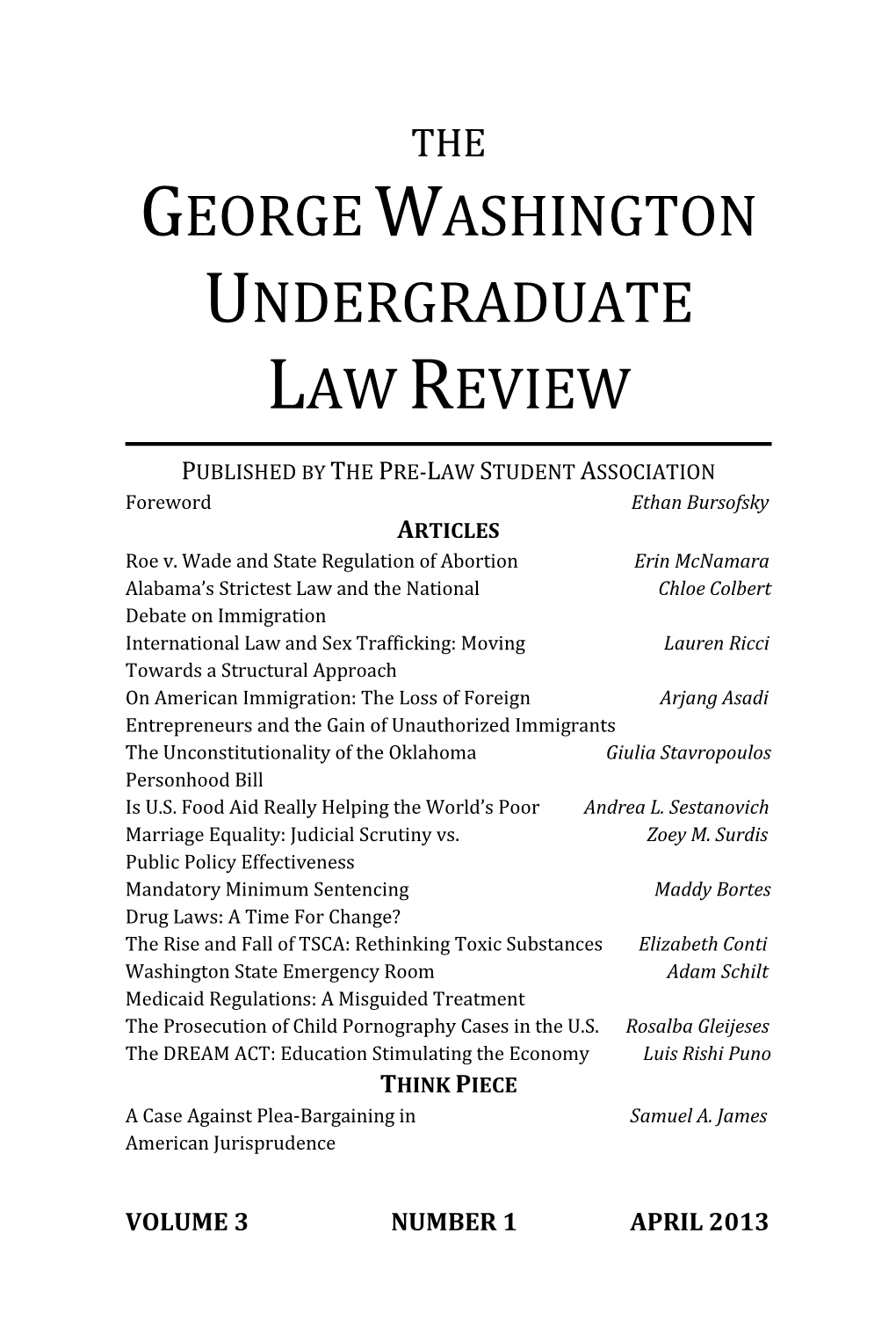 Georgewashington Undergraduate Lawreview