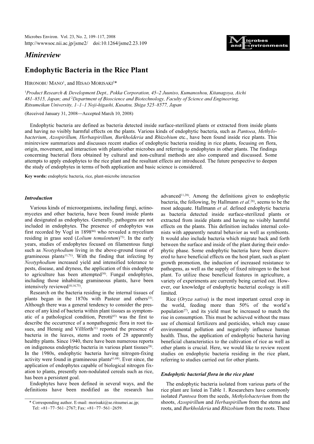 Minireview Endophytic Bacteria in the Rice Plant