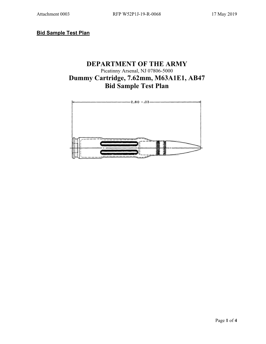 DEPARTMENT of the ARMY Dummy Cartridge, 7.62Mm