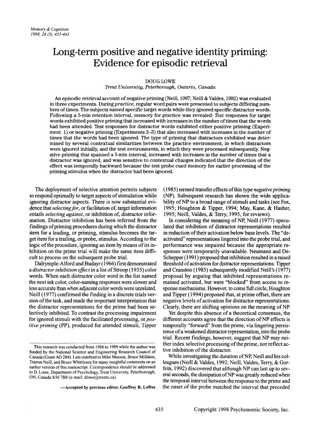 Long-Term Positive and Negative Identity Priming: Evidence for Episodic Retrieval