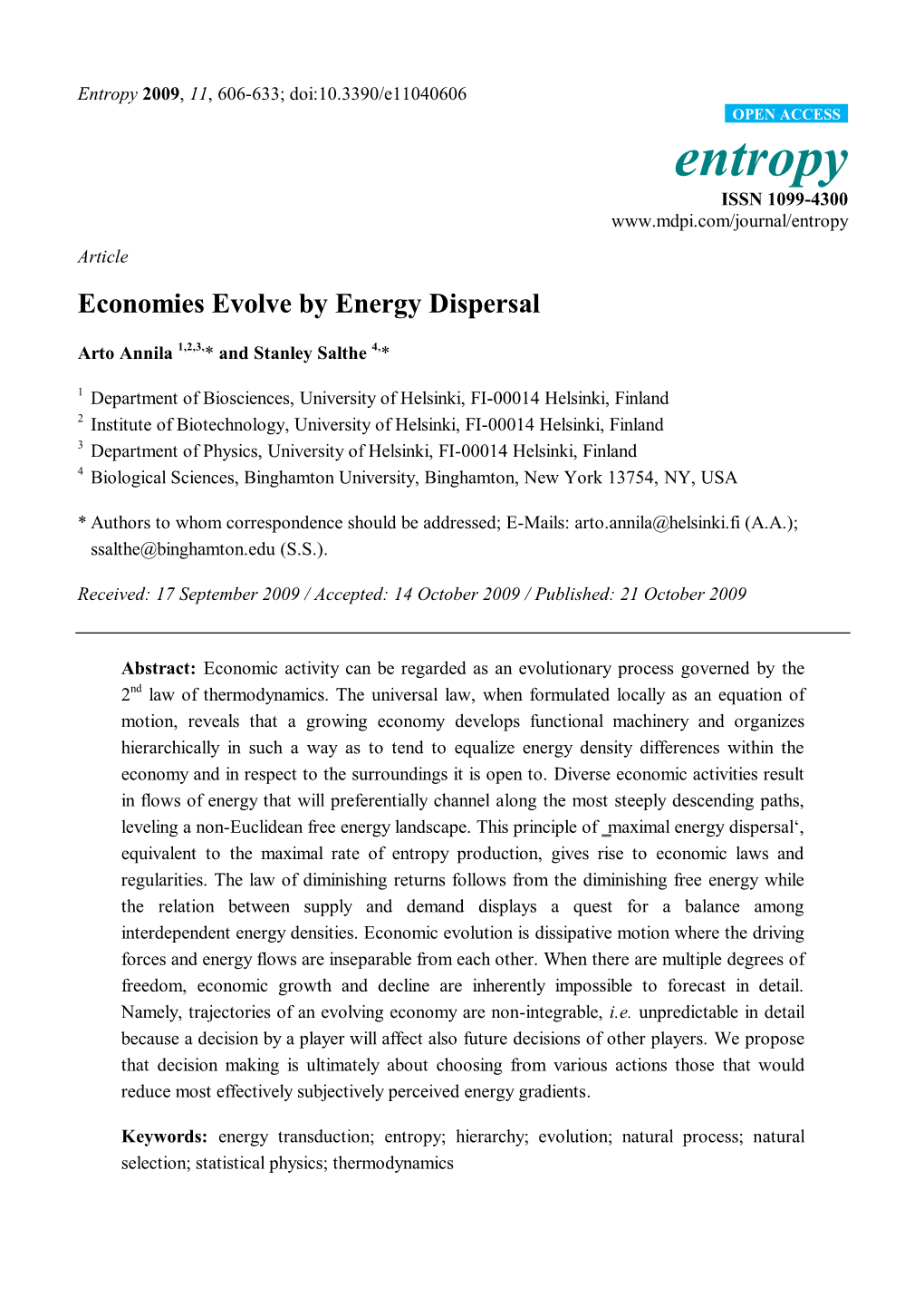 Economies Evolve by Energy Dispersal