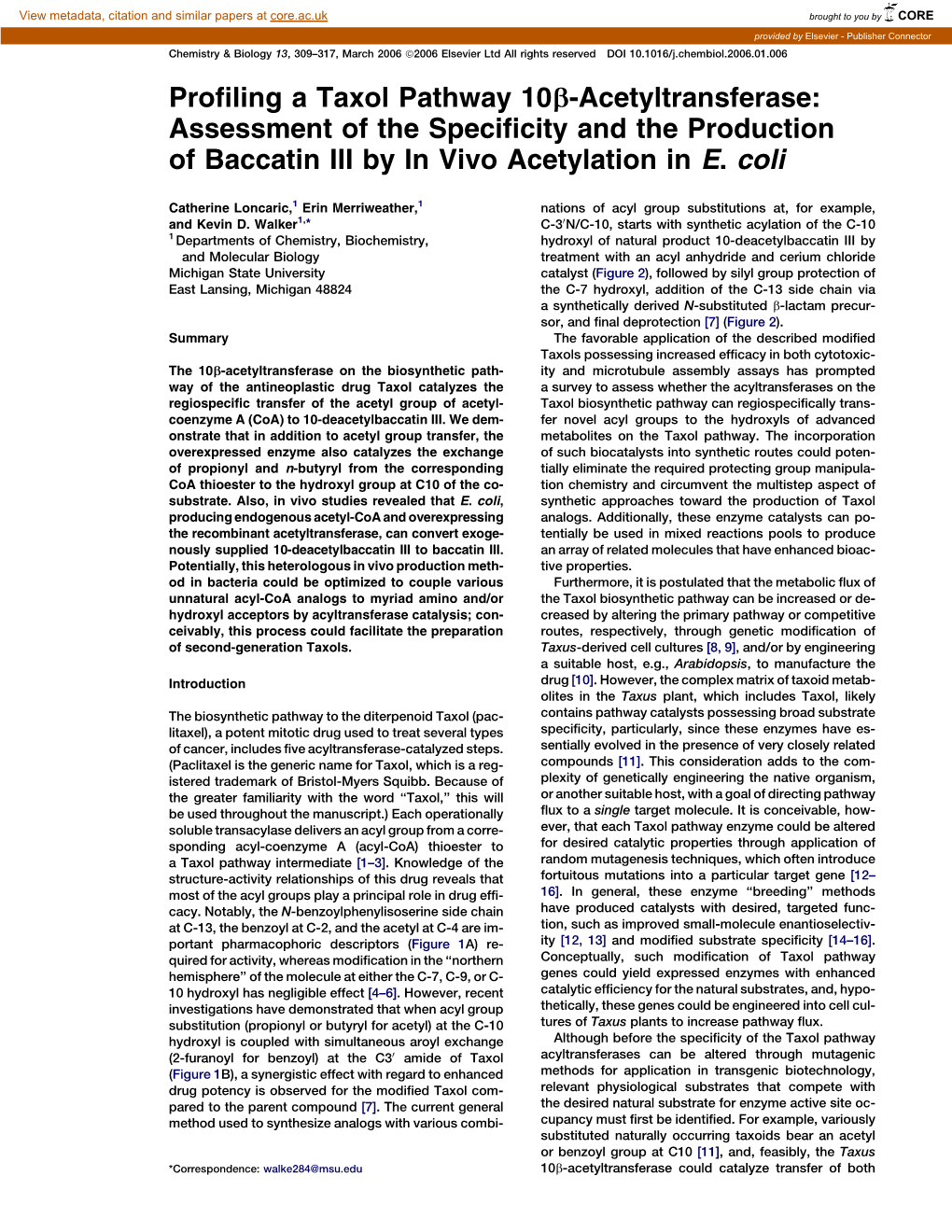 Profiling a Taxol Pathway 10B-Acetyltransferase