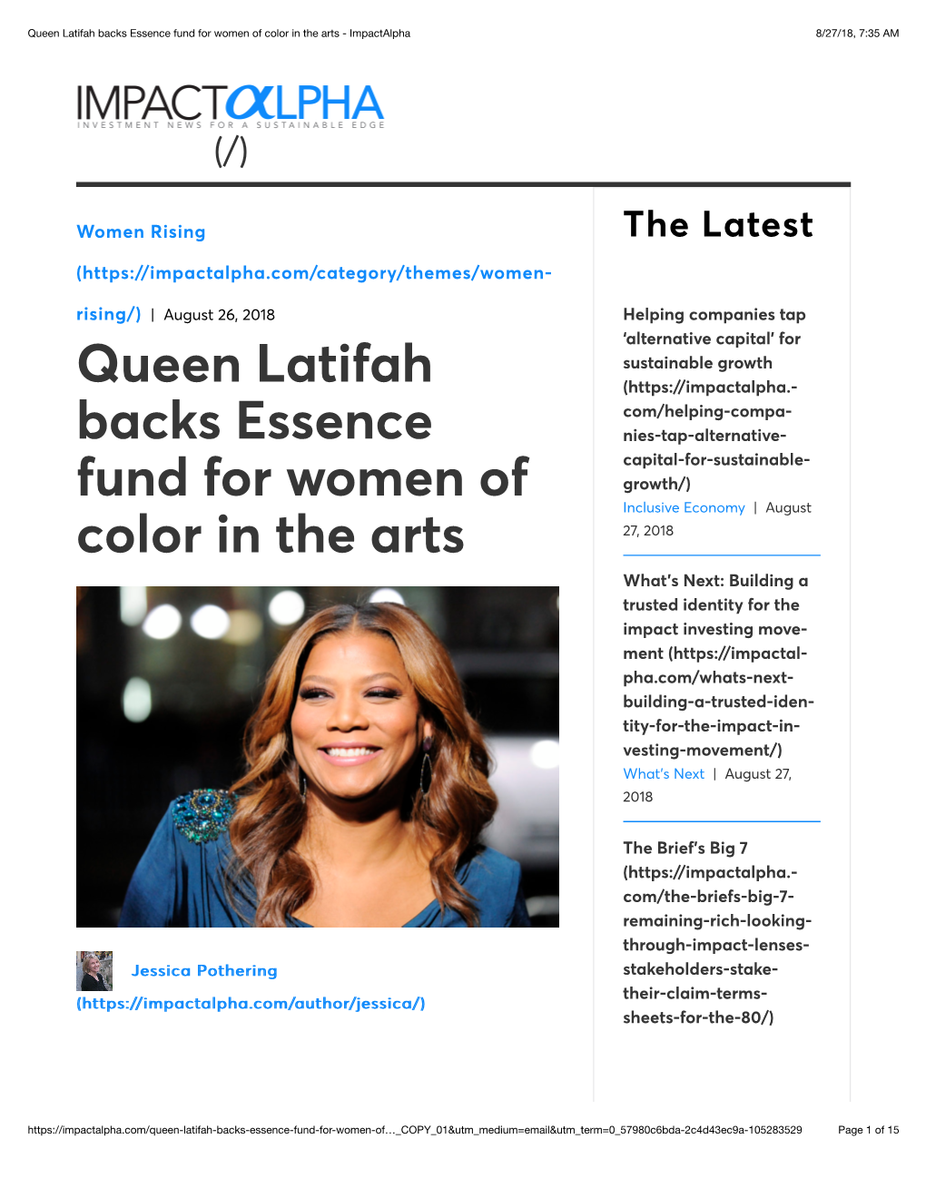 Queen Latifah Backs Essence Fund for Women of Color in the Arts - Impactalpha 8/27/18, 7:35 AM