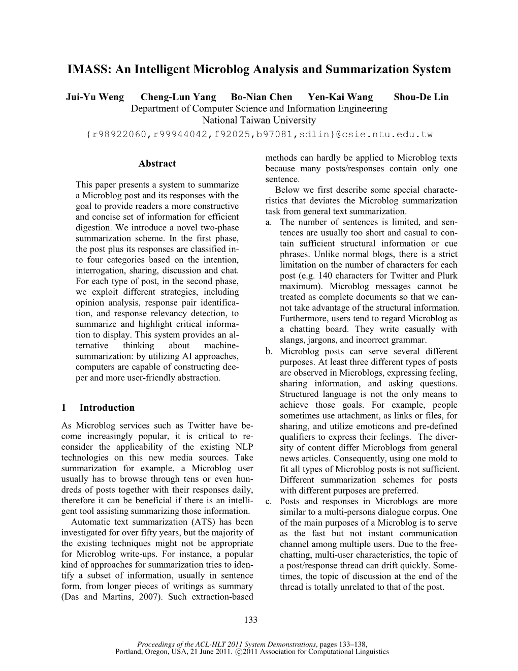 IMASS: an Intelligent Microblog Analysis and Summarization System