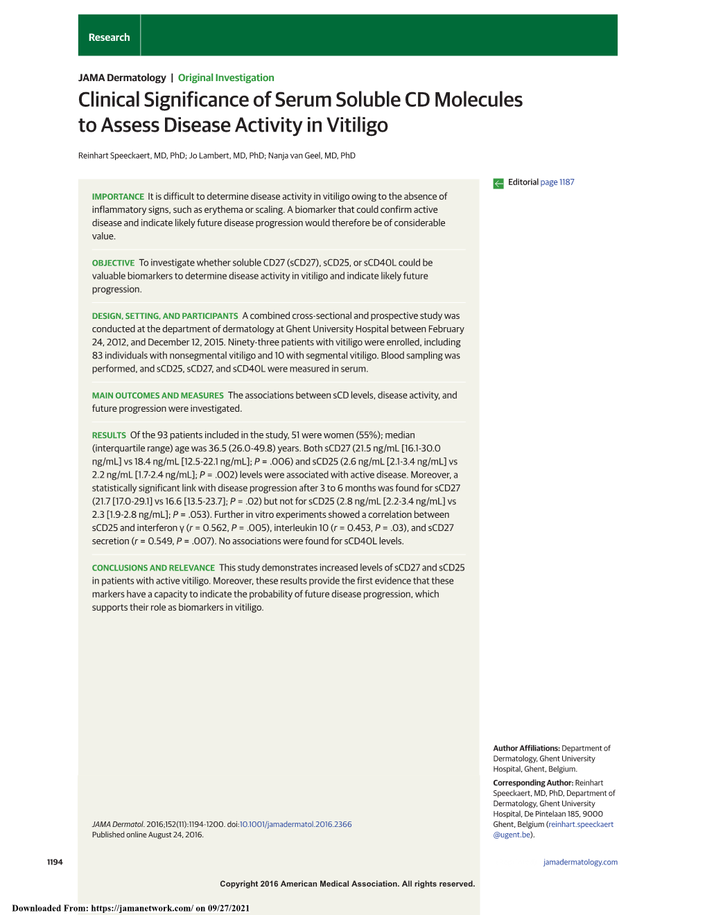 Clinical Significance of Serum Soluble CD Molecules to Assess Disease Activity in Vitiligo