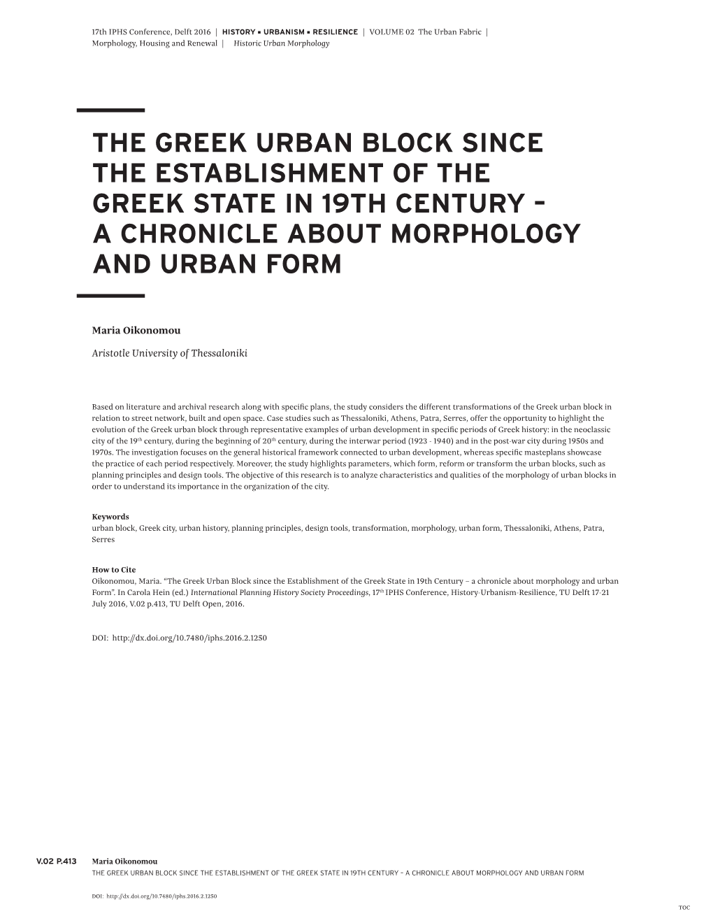 A Chronicle About Morphology and Urban Form