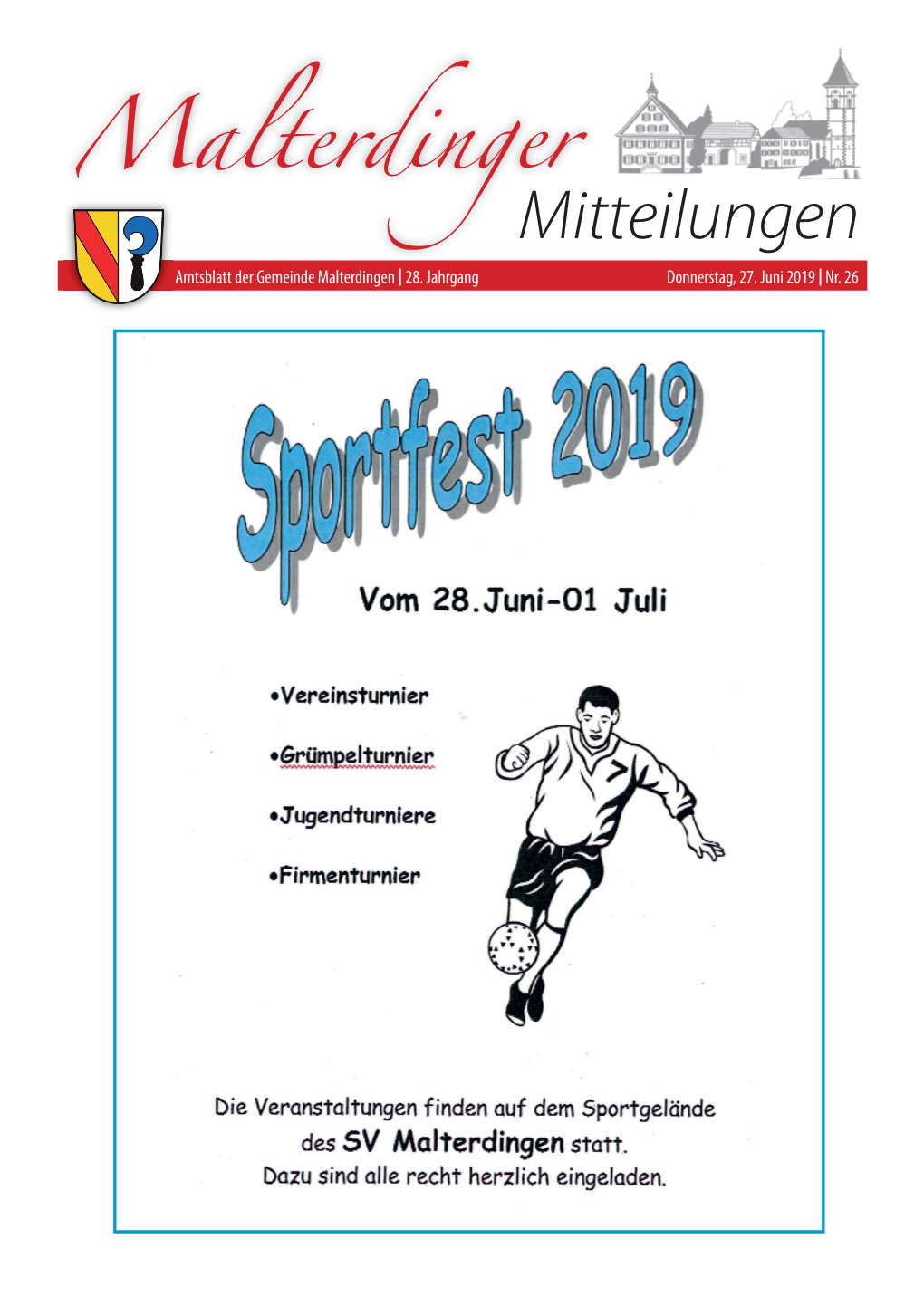 Amtsblatt Der Gemeinde Malterdingen 28. Jahrgang Donnerstag, 27. Juni 2019 Nr. 26