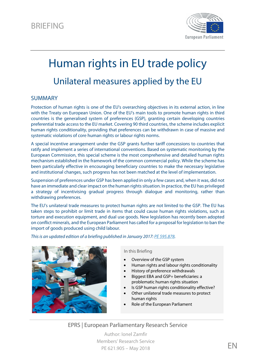 Human Rights in EU Trade Policy Unilateral Measures Applied by the EU