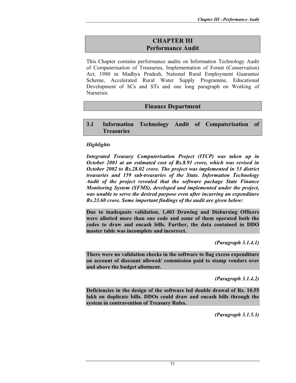 CHAPTER III Performance Audit Finance Department