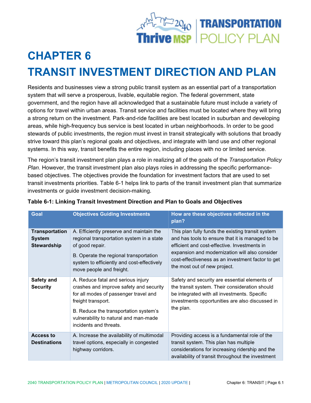 Chapter 6 Transit Investment Direction and Plan