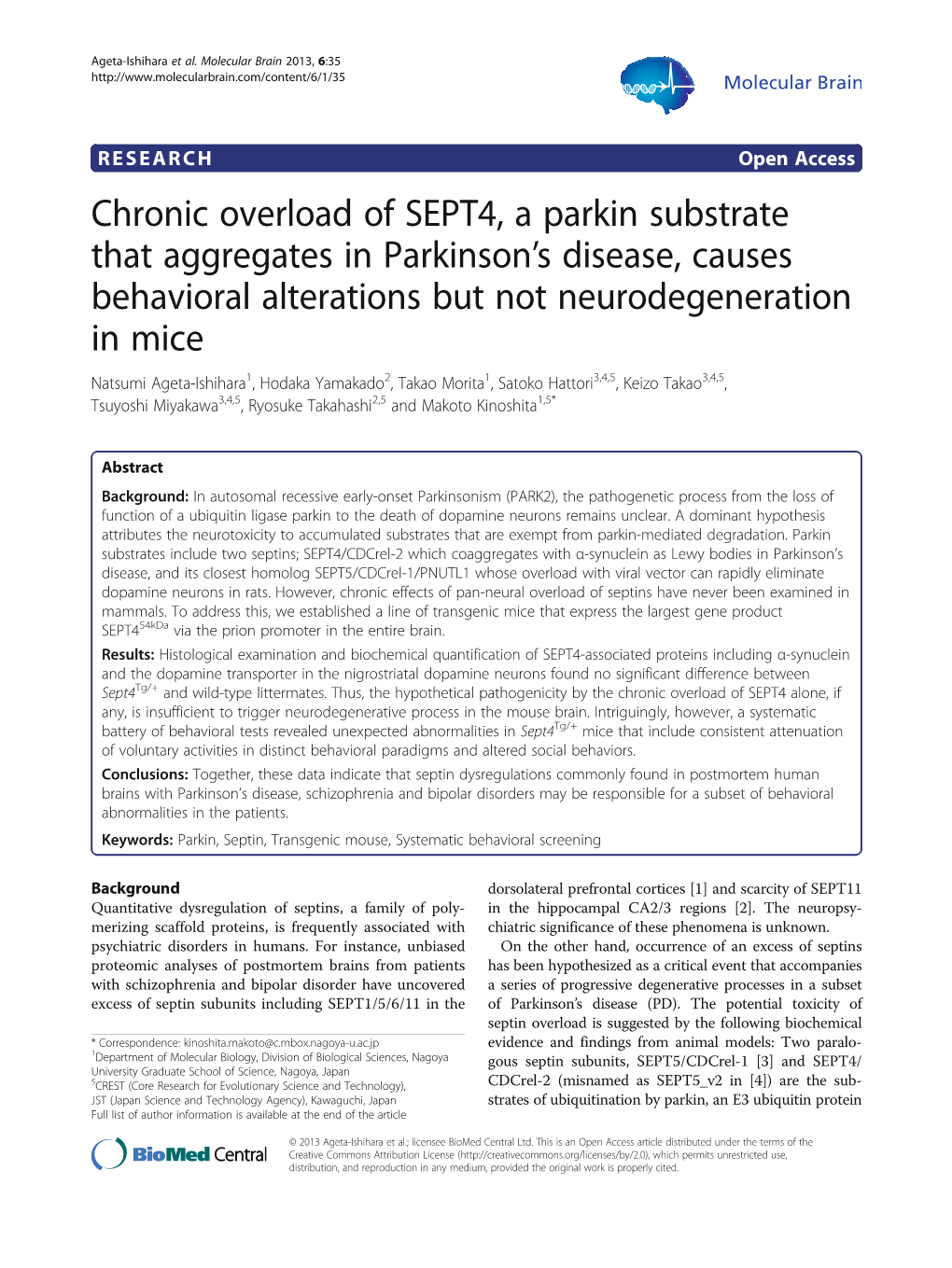 Chronic Overload of SEPT4, a Parkin Substrate That Aggregates In